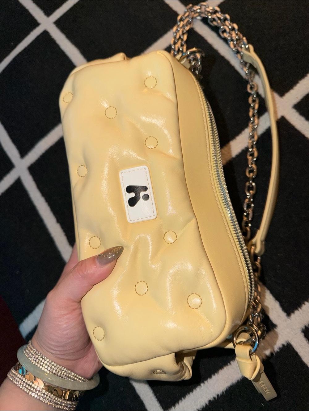 Karak Yellow Quilted Chain-Handle Shoulder Bag Silver Chain - Picture 7 of 10